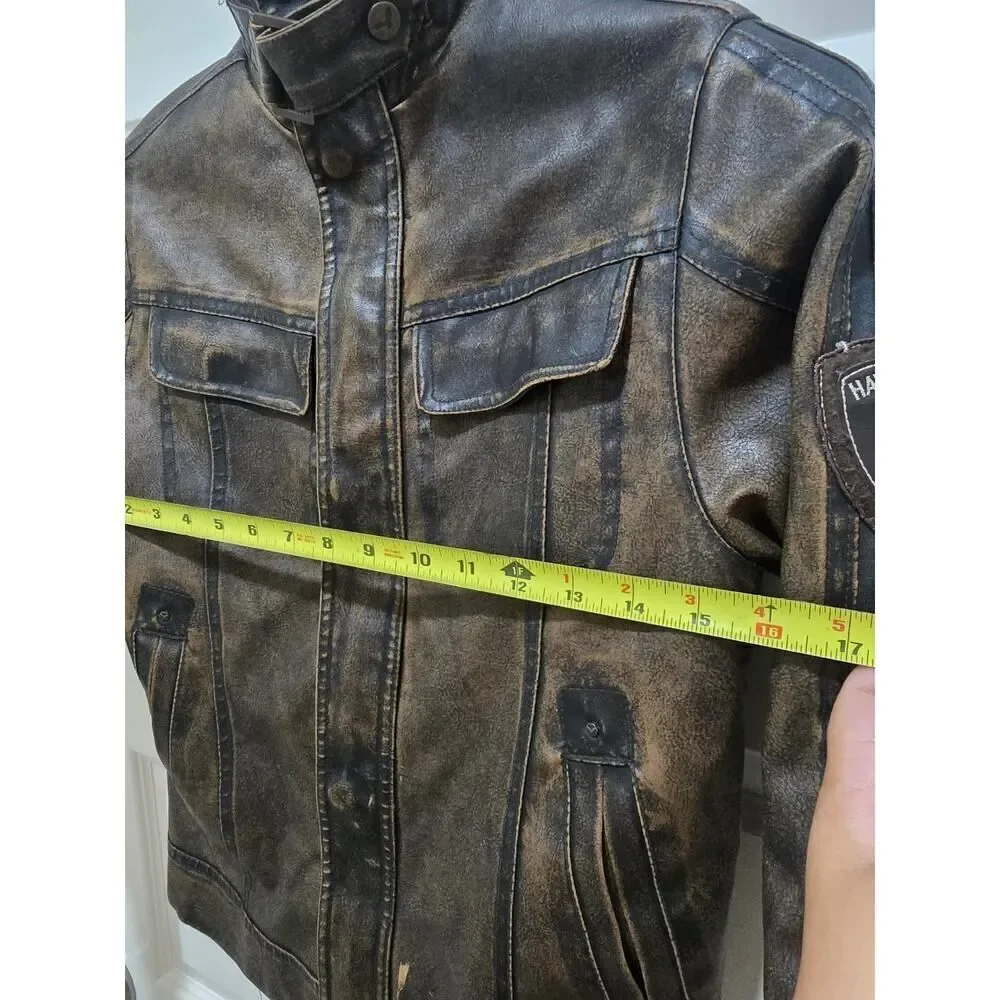 HAWKE & CO Moto JACKET COAT Jrs Brown Faux LEATHER Fleece MOTORCYCLE Size 8